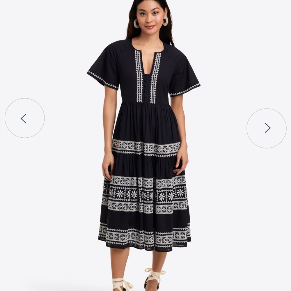 Draper James Black Midi Dress with White Patterns
